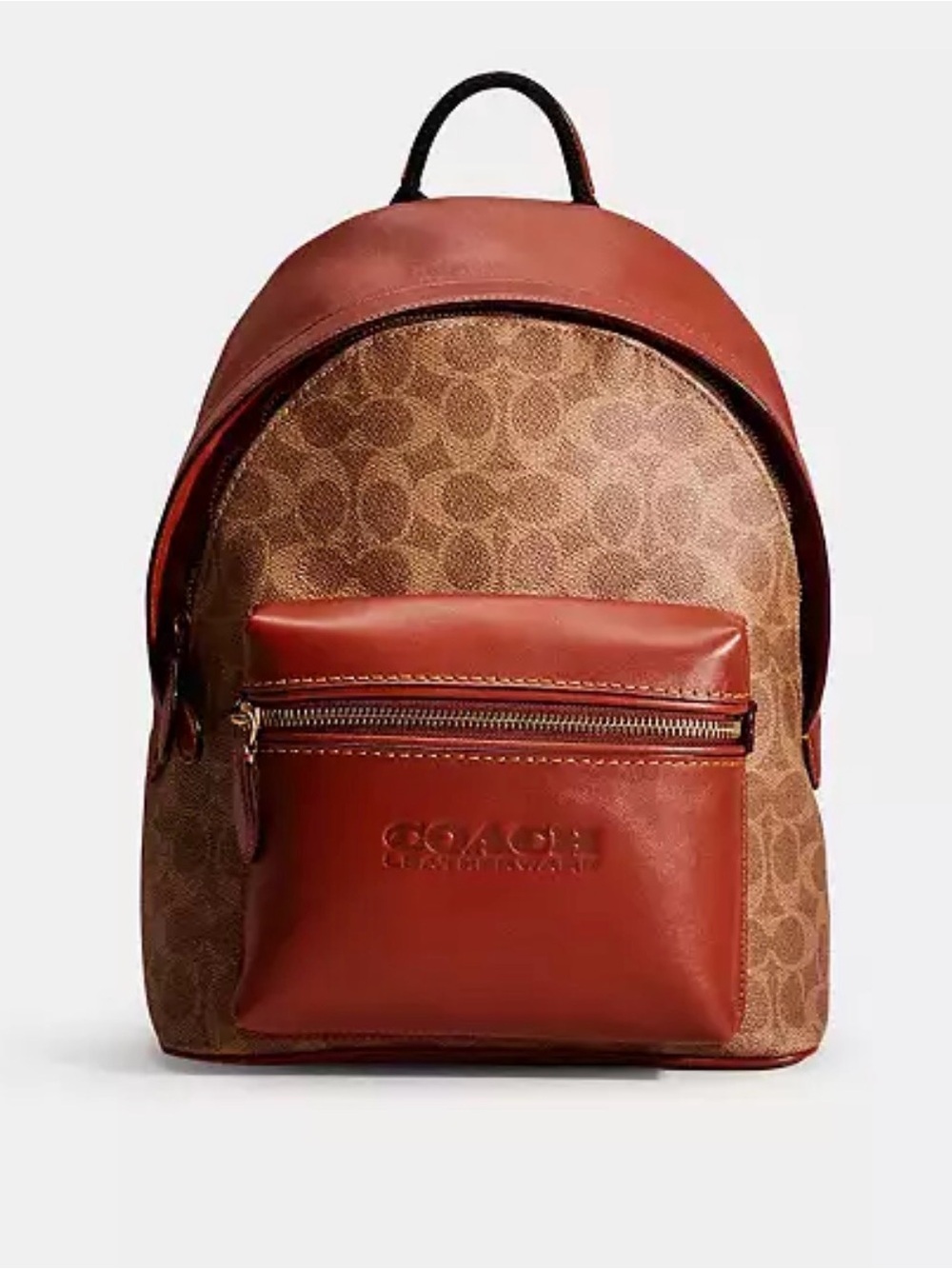 Coach Brown Signature Canvas Backpack with Rust Leather Trim